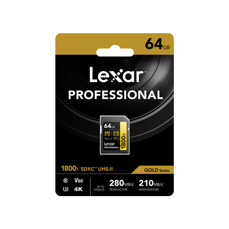 LEXAR 64GB PROFESSIONAL 1800X UHS-II SDXC GOLD Series
