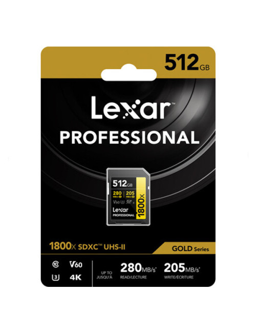 LEXAR 512GB PROFESSIONAL 1800X UHS-II SDXC GOLD Series
