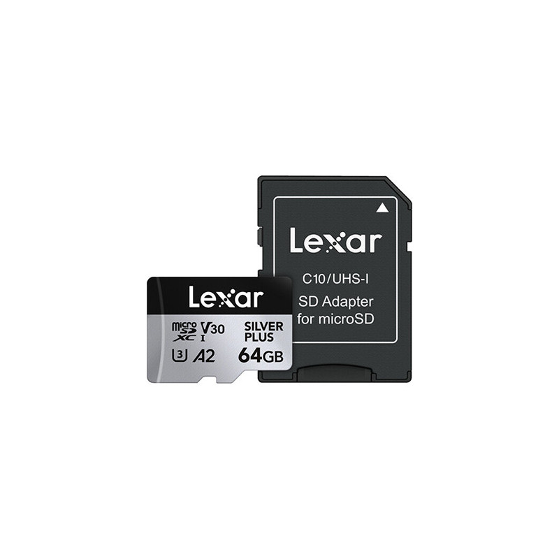 LEXAR 64GB PROFESSIONAL SILVER PLUS UHS-I microSDXC avec SD Adapter
