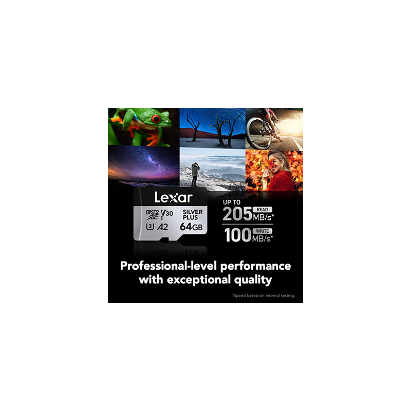 LEXAR 64GB PROFESSIONAL SILVER PLUS UHS-I microSDXC with SD Adapter