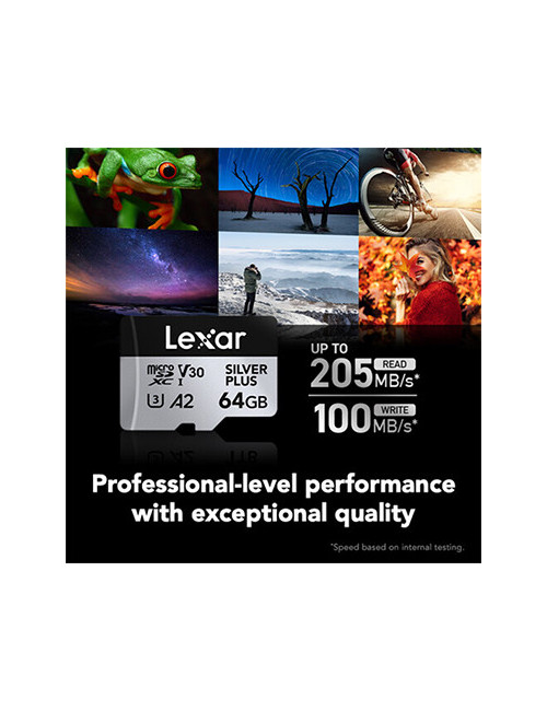 LEXAR 64GB PROFESSIONAL SILVER PLUS UHS-I microSDXC with SD Adapter