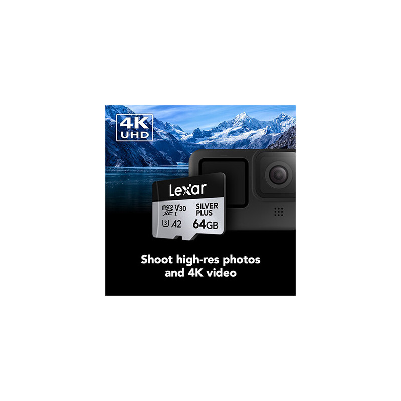 LEXAR 64GB PROFESSIONAL SILVER PLUS UHS-I microSDXC avec SD Adapter
