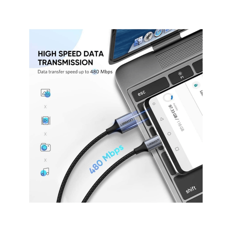 UGREEN CABLE USB-A VERS USB-C 3A 1M (60126)