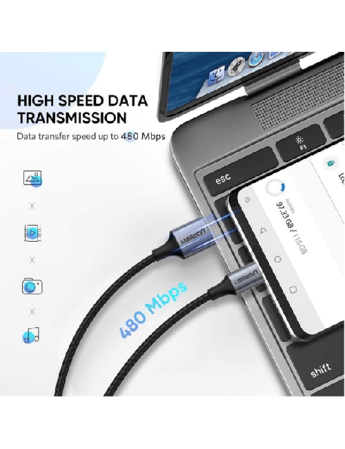 UGREEN CABLE USB-A VERS USB-C 3A 1M (60126)