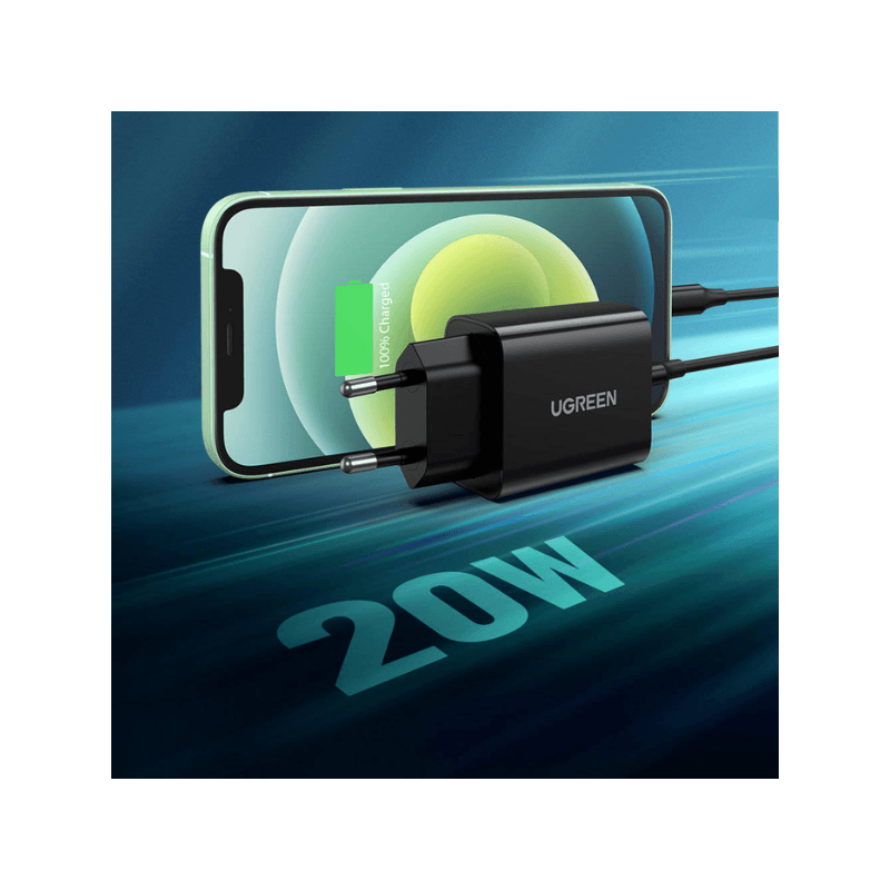 UGREEN CHARGEUR TYPE C 20W NOIR (10191)