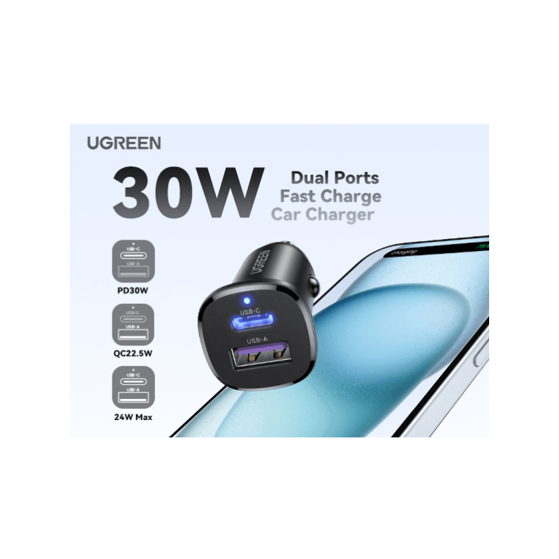 UGREEN CHARGEUR 30W AUTO 2 Ports PD (25845)