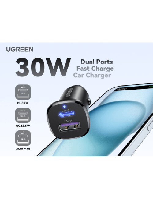 UGREEN CHARGEUR 30W AUTO 2 Ports PD (25845)