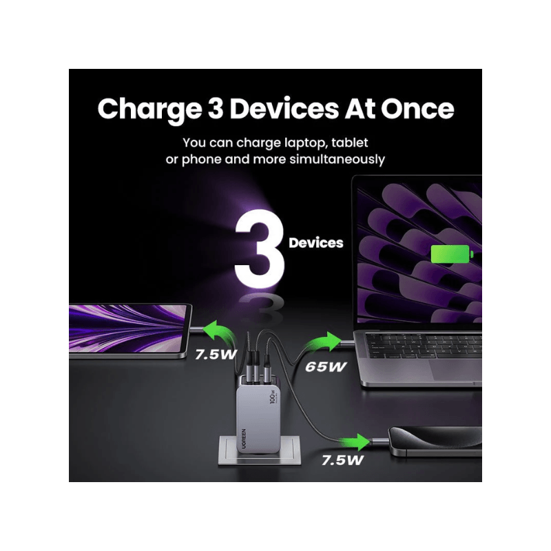 UGREEN 100W 2C1A GAN CHARGEUR RAPIDE + 1.5M CABLE USB-C (25874)