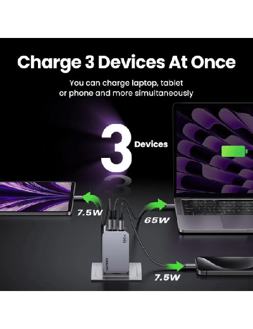 UGREEN 100W 2C1A GAN CHARGEUR RAPIDE + 1.5M CABLE USB-C (25874)