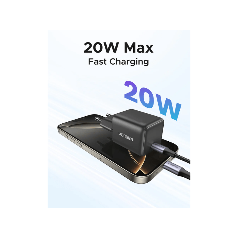 UGREEN CHARGEUR RAPIDE 20W USB-C GaN NOIR(55528)