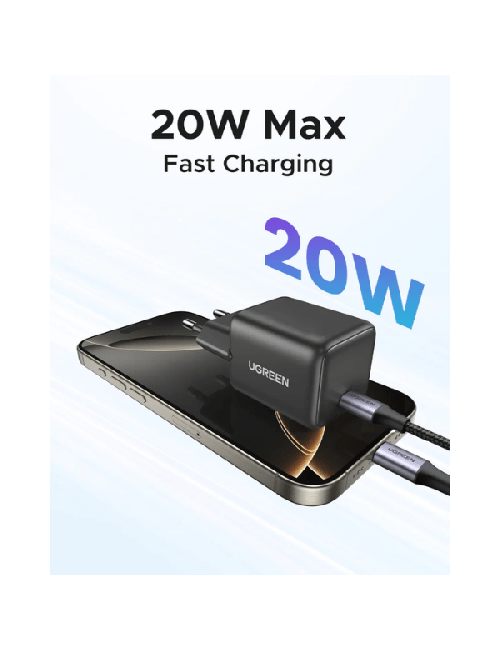 UGREEN CHARGEUR RAPIDE 20W USB-C GaN NOIR(55528)