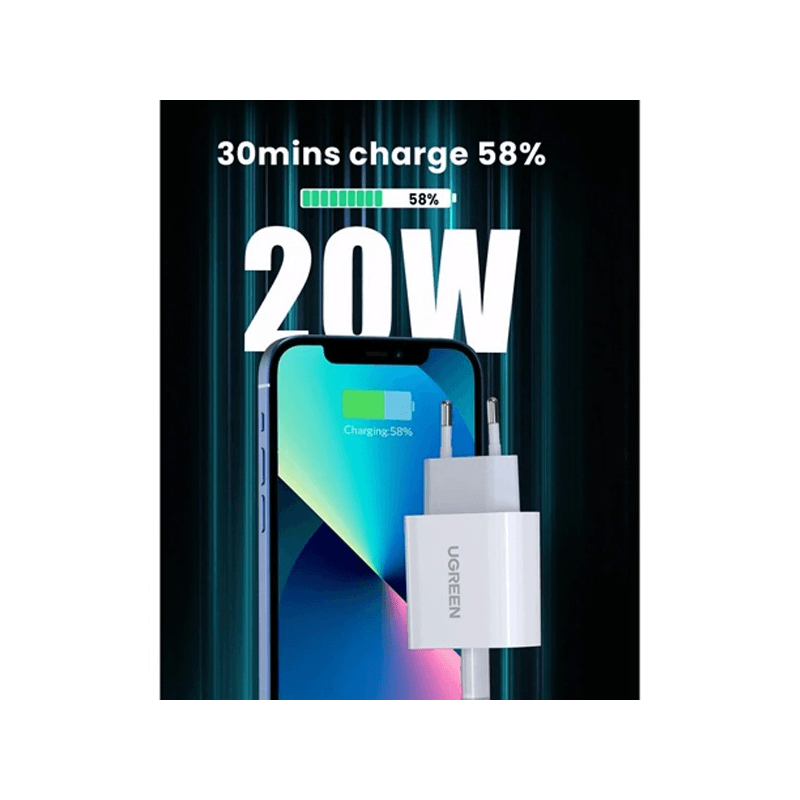 UGREEN USB-C 20W PD CHARGEUR + 1M CABLE (50698)