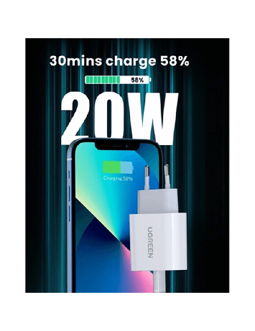 UGREEN USB-C 20W PD CHARGEUR + 1M CABLE (50698)