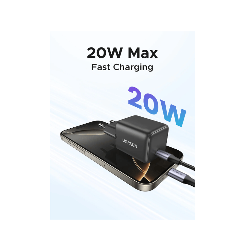 UGREEN CHARGEUR RAPIDE 20W USB-C GaN EUN NOIR (55553)