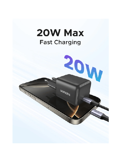UGREEN CHARGEUR RAPIDE 20W USB-C GaN EUN NOIR (55553)