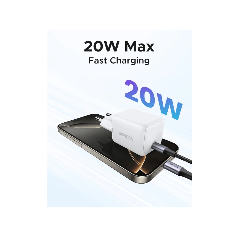 UGREEN CHARGEUR RAPIDE 20W USB-C GaN EU BLANC (55554)