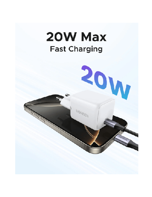 UGREEN CHARGEUR RAPIDE 20W USB-C GaN EU BLANC (55554)