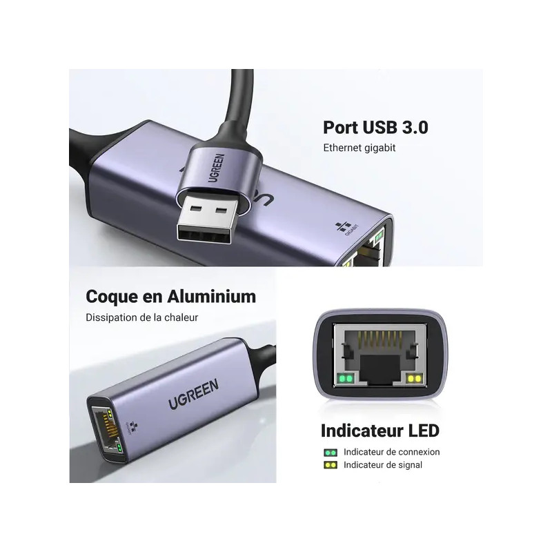 Ugreen Adaptateur Aliminium USB 3.0 to RJ45 (50922)