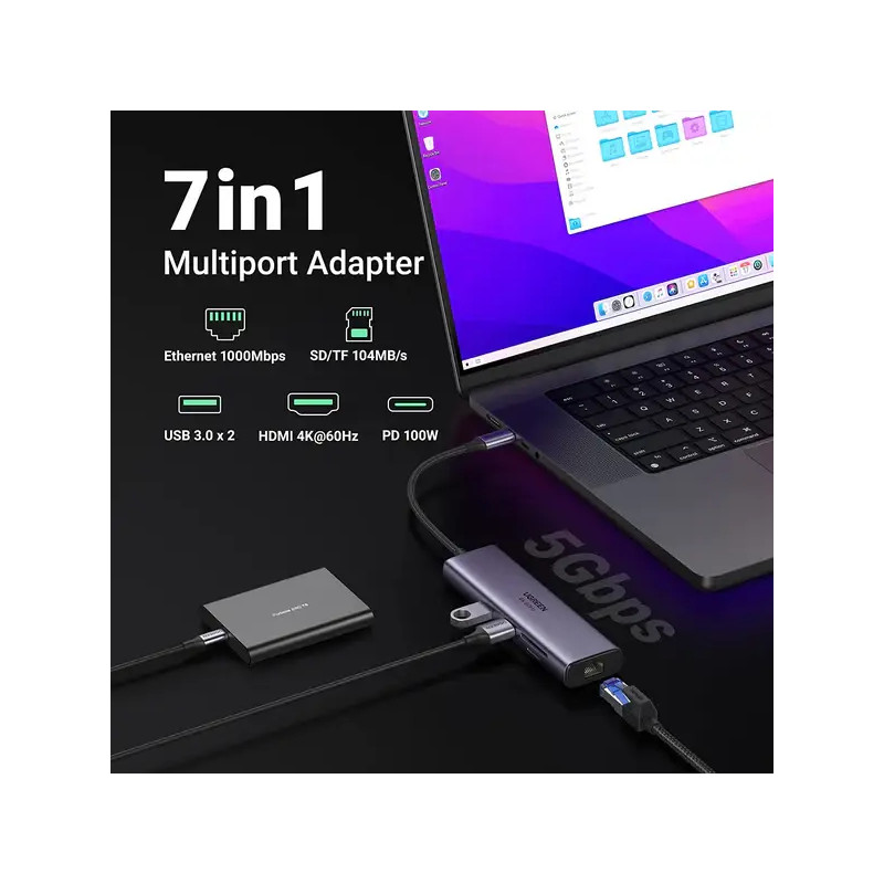 Ugreen Station d'accueil USB-C 7 en 1 (HDMI 4K) (90568)