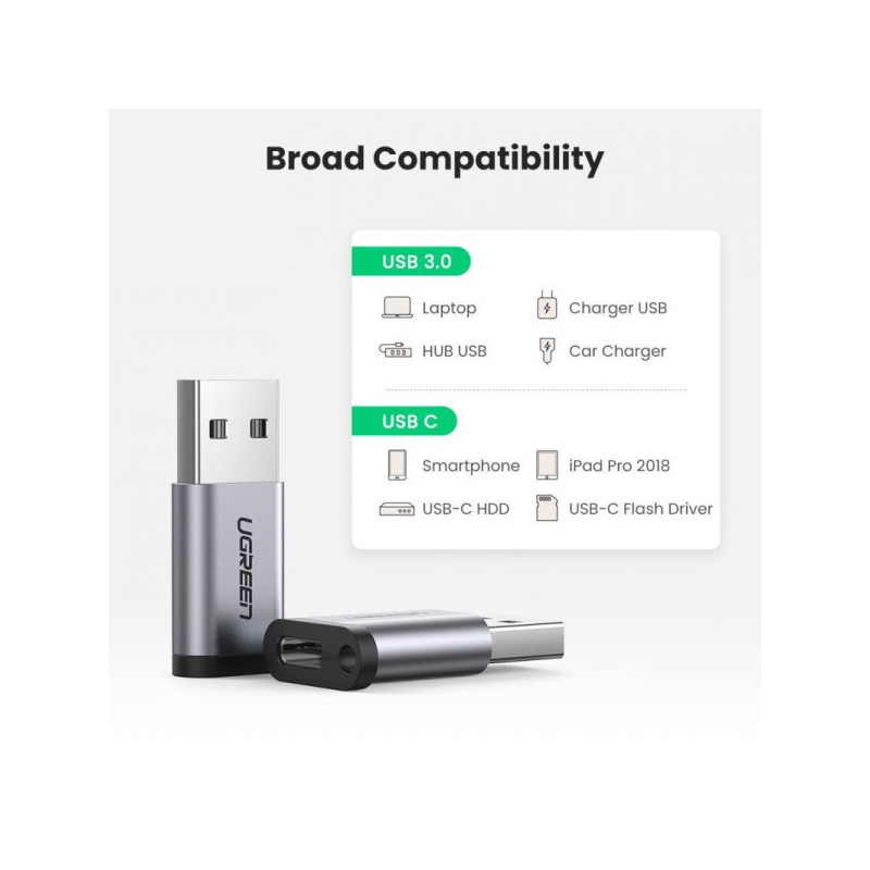 Ugreen Adapter USB-A Male 3.0 to USB-C Female GRIS (50533)