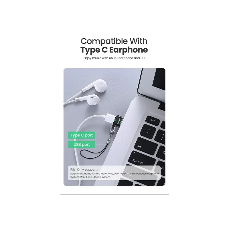 UGREEN ADAPTATEUR USB-A MALE 2.0 TO USB-C FEMALE NOIR (50568)