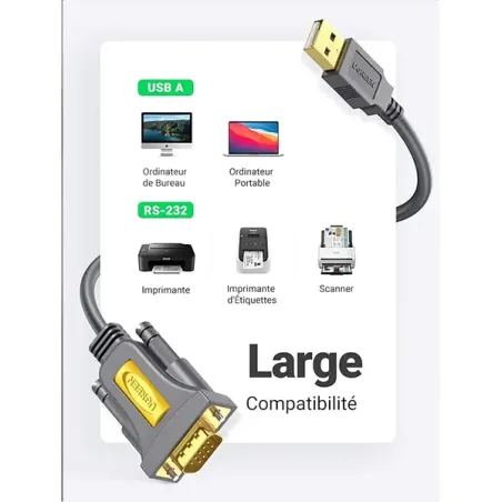 UGREEN ADAPTATEUR USB 2.0 TO DB9 RS-232 MALE 1.5M (20211)